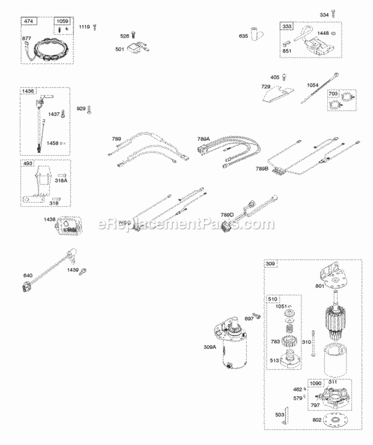 Alternator Wire Harness Starter Ignition Diagram and Parts List for 49M877-0001-G5  Briggs and Stratton Engine